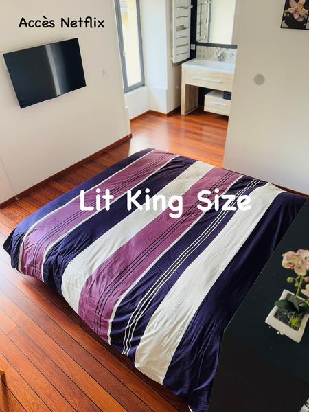 Chambre du meublé Écrin de bien-être - Balnéo proche ViaRhona