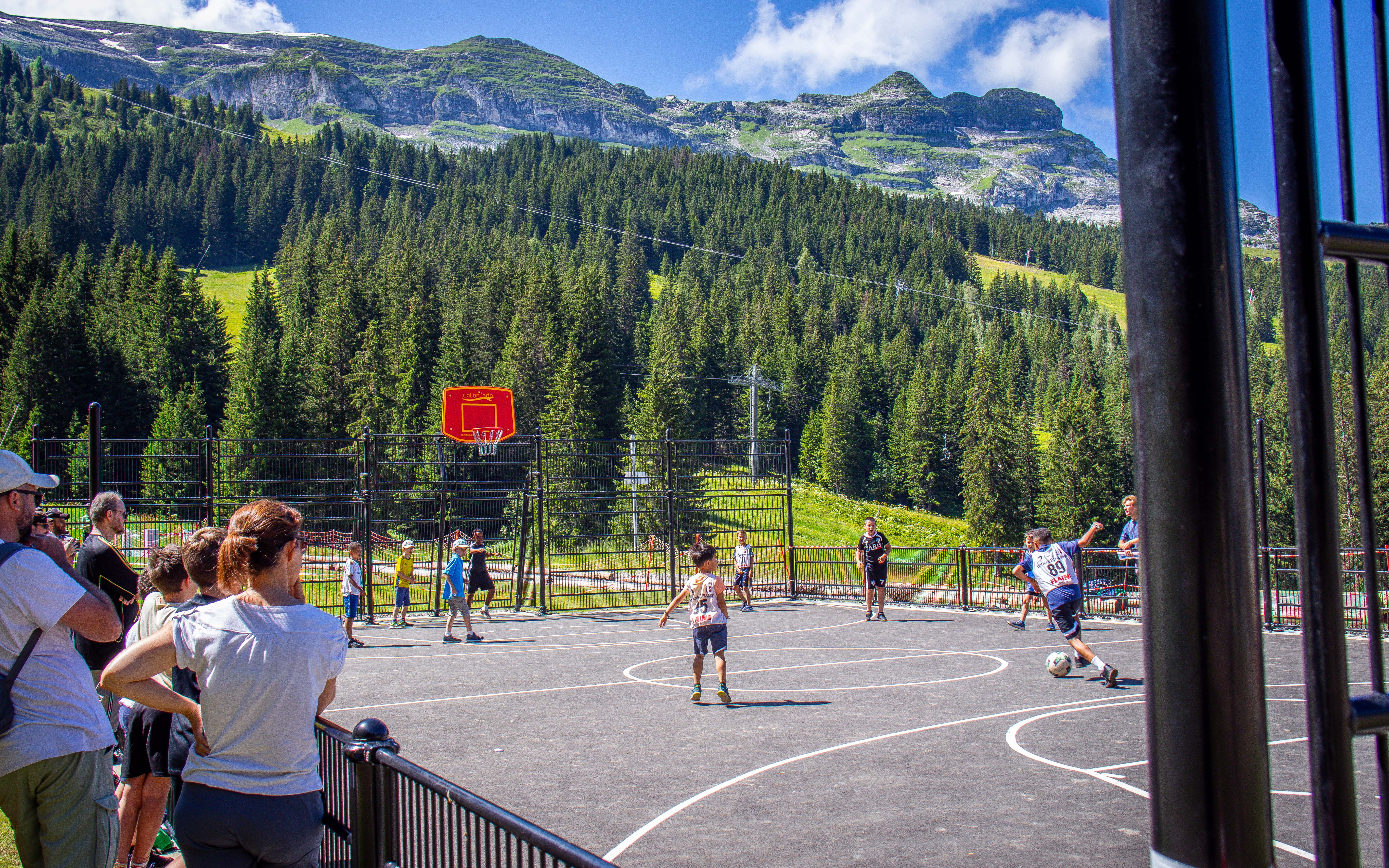 Football pitch shared with the basketball court