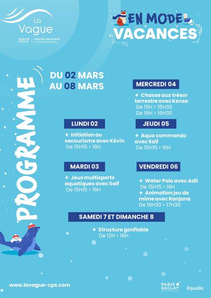 Programmation animations vacances de février au centre aquatique la vague