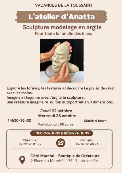 Atelier sculpture modelage en argile chez Côté marché