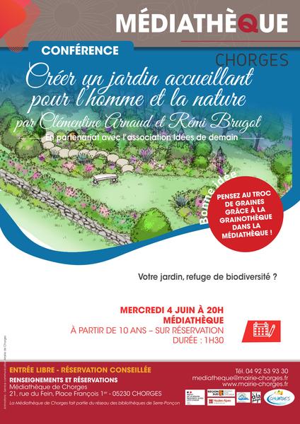 Conférence Créer un jardin accueillant pour l'homme et la nature CHORGES - © DR/Médiathèque de Chorges Conférence Créer un jardin accueillant pour l'homme et la nature CHORGES - © DR/Médiathèque de Chorges
