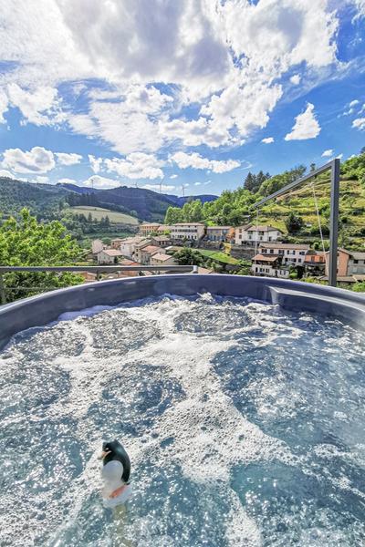 Bain nordique extérieur avec vue imprenable sur le Col du Pilon