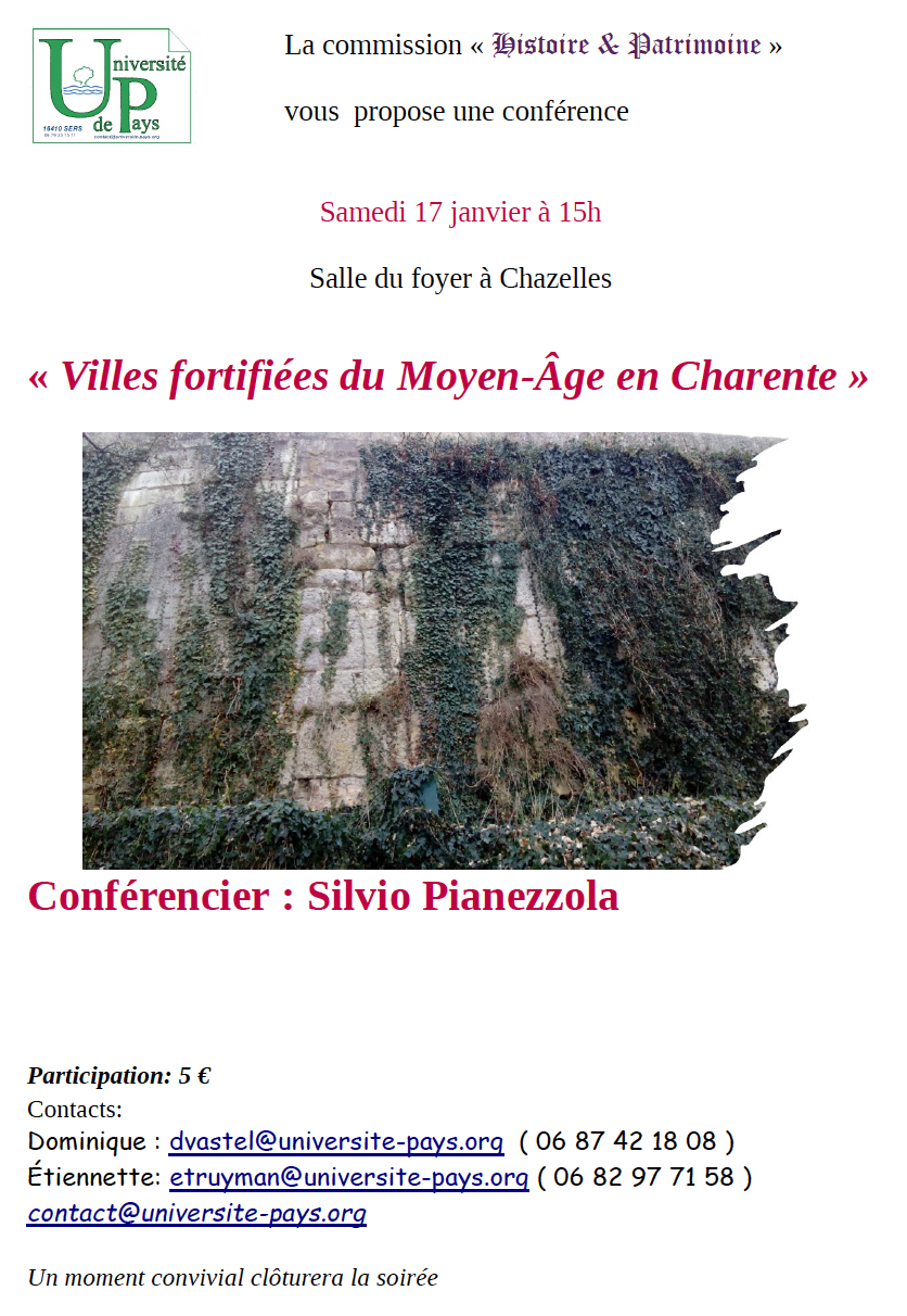 Conférence "Les villes fortifiées au Moyen-Âge en Charente"