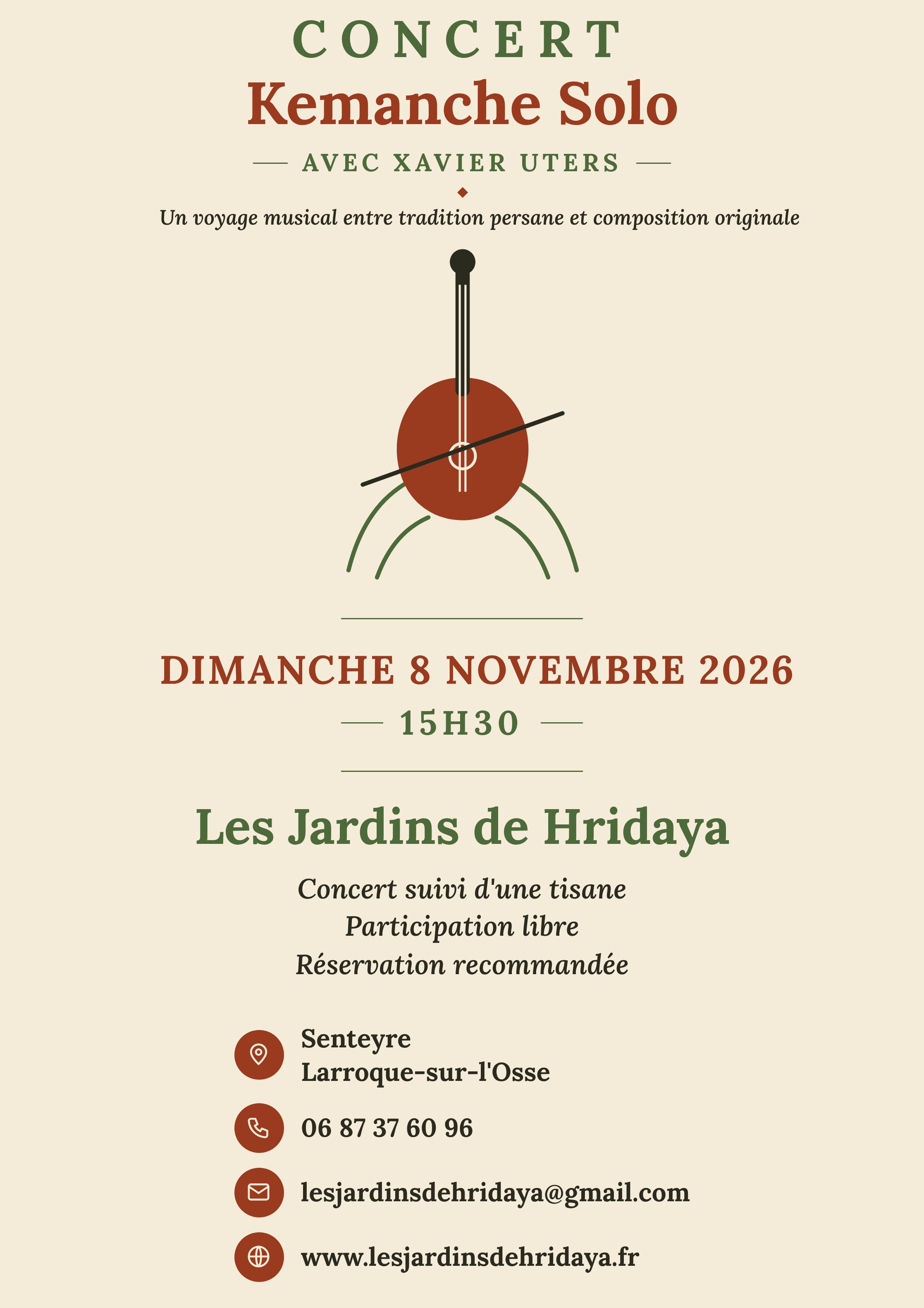 Les Jardins de Hridaya - Concert Kemanche solo_Larroque-sur-l'Osse