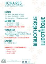 Horaires bibliothèque / ludothèque municipale Chamrousse hiver 2025-2026