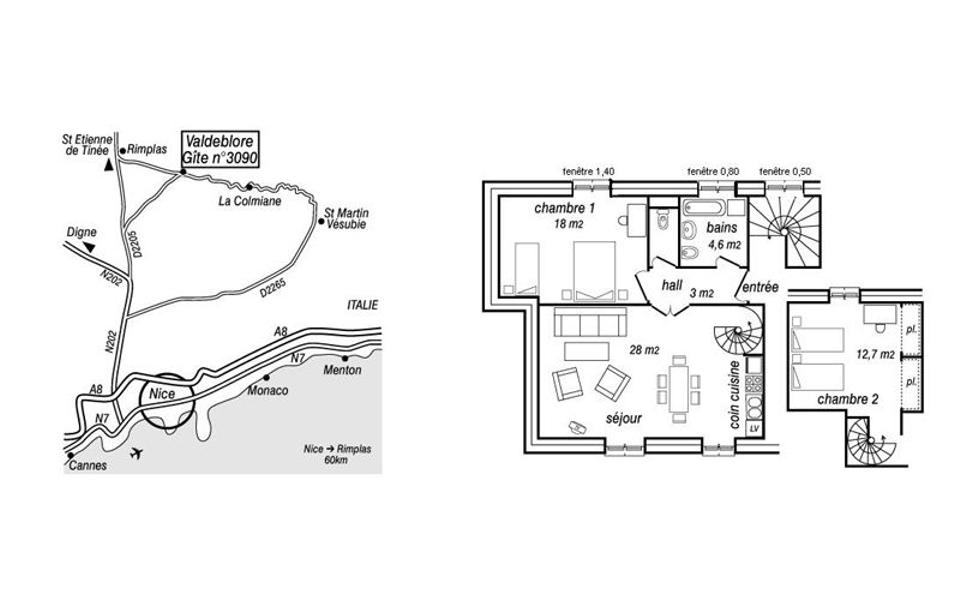 Gîte Les Mianes n°1-Le plan du Gîte-Valdeblore-Gîtes de France des Alpes-Maritimes