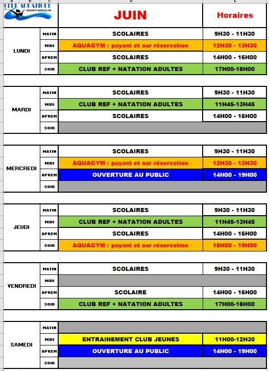 Cours de natation et d'aquagym