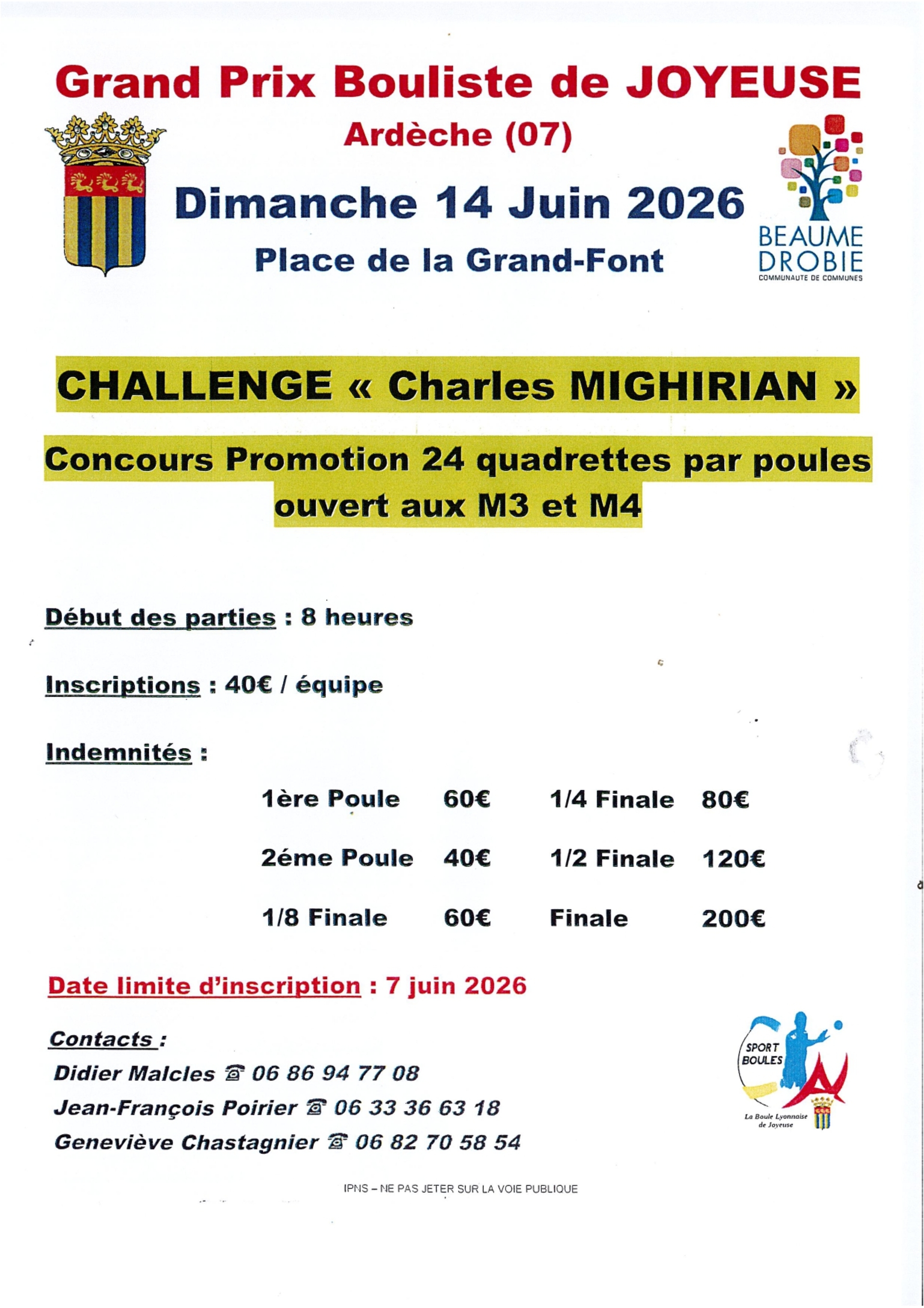 Grand prix bouliste de Joyeuse : Challenge "Charles Mighirian"