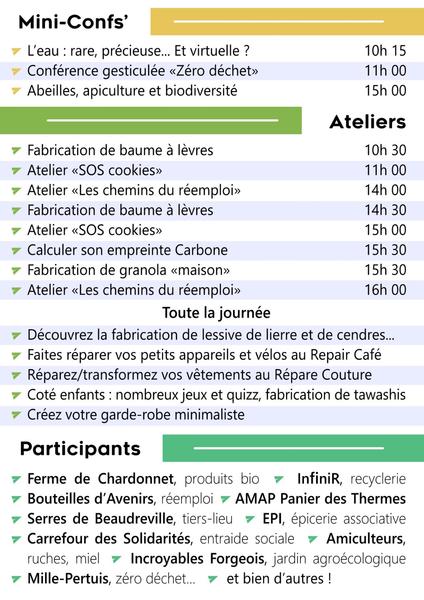 Planning de la journée du Développement Durable - Forges en Transition, à Forges-les-Bains