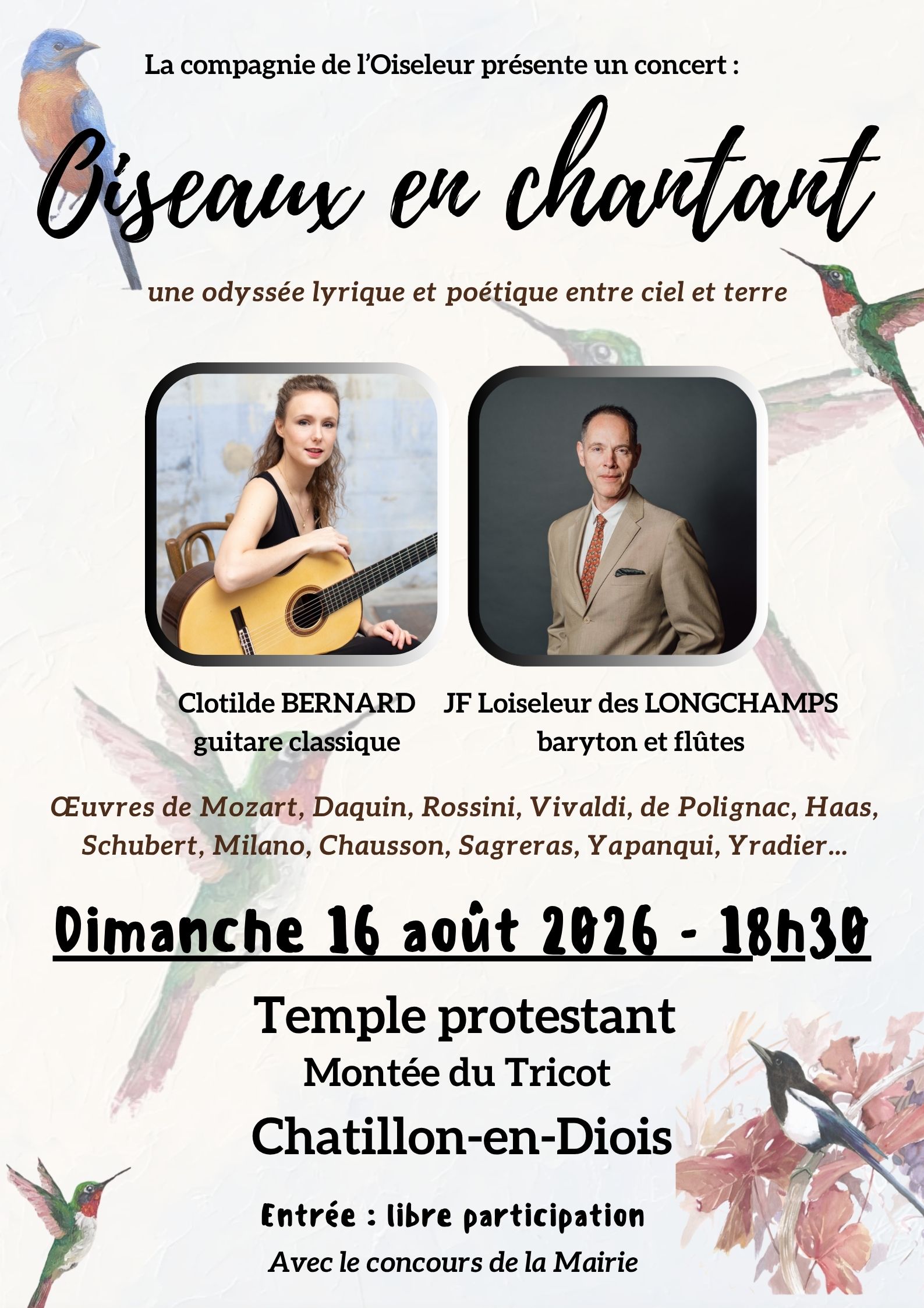 Concert musique classique - Oiseaux en chantant
