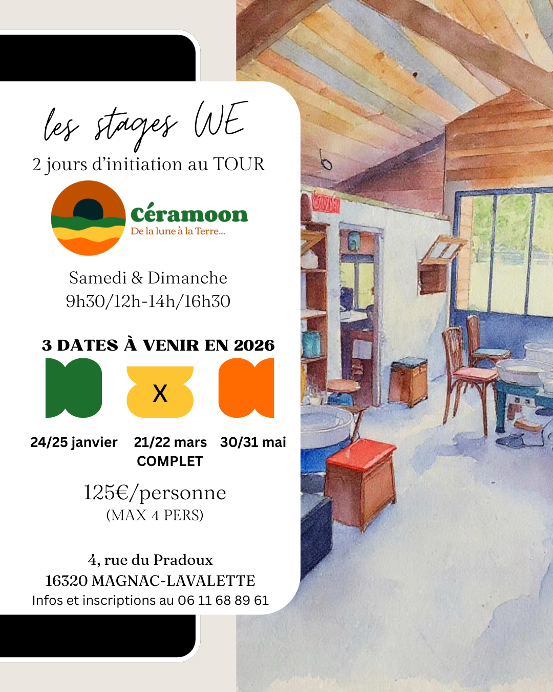 Stage week end d'initiation au tournage céramique