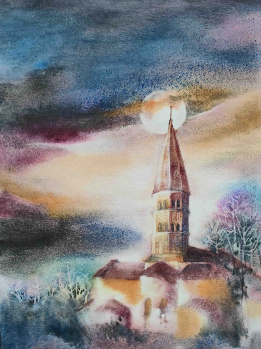 Aquarelle de l'Eglise de Saint-André-de-Bâgé