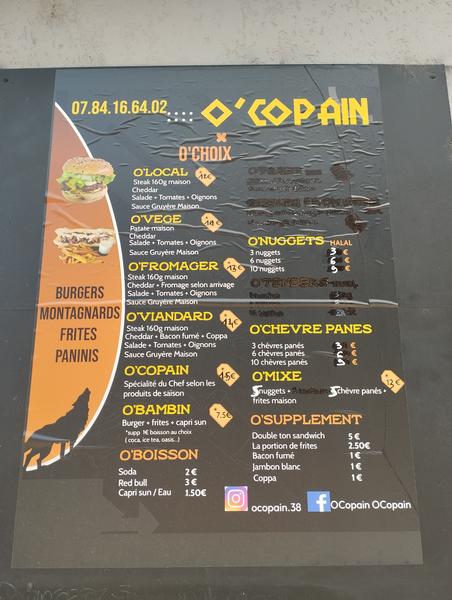 Menu O'Copains