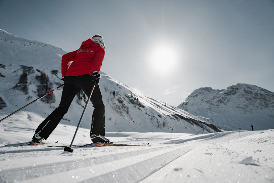 Ski de fond en solo à Val d'Isère sous le soleil