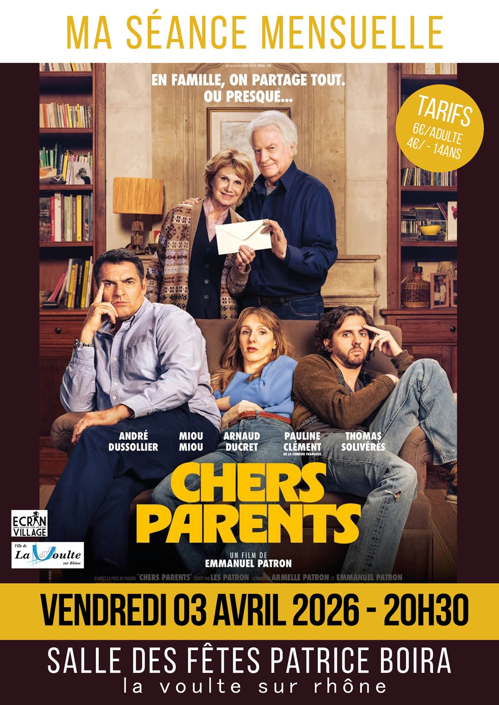 Projection cinéma du film "Chers parents"