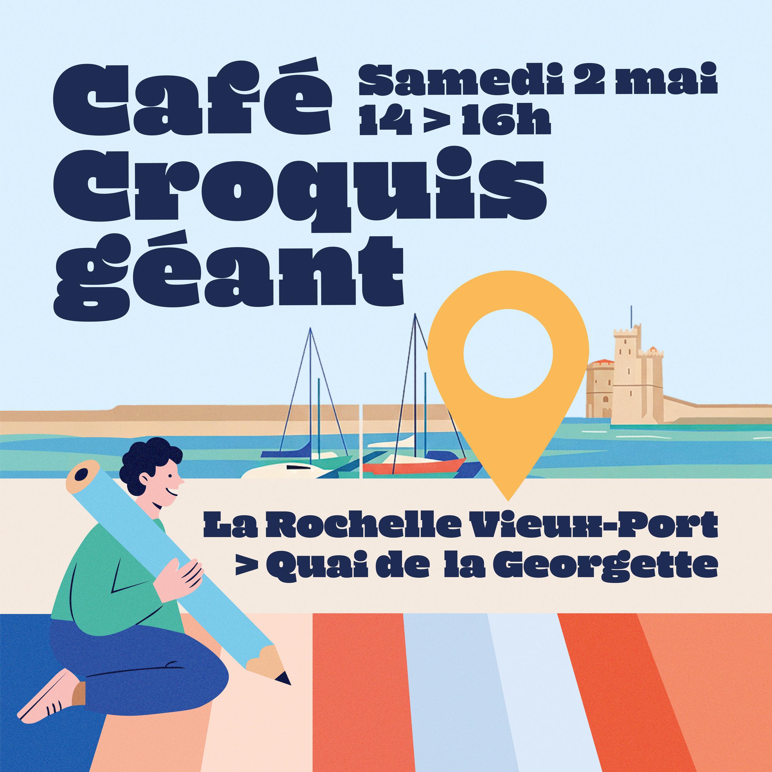 Animation - Café Croquis géant face à la frise du climat