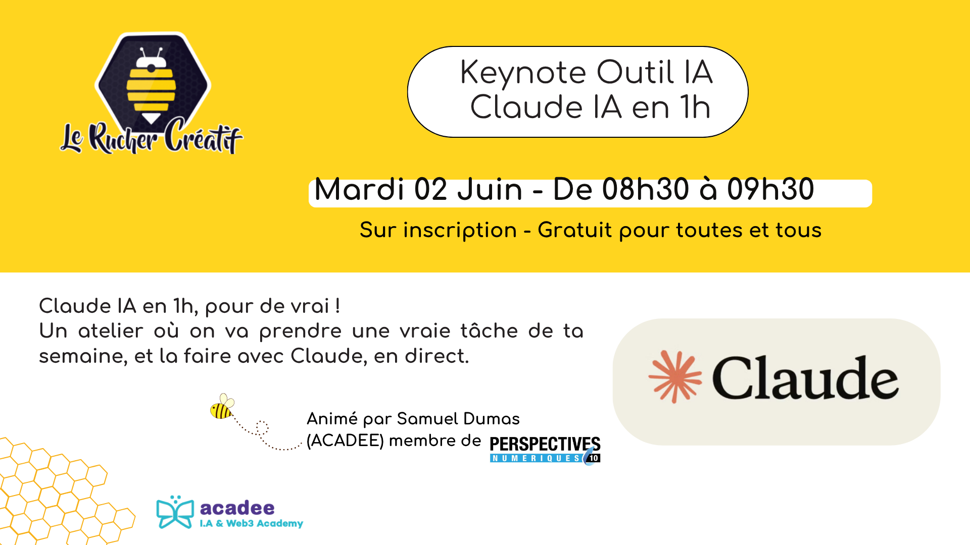 Keynote Outil IA : Claude IA en 1h — visuel événement