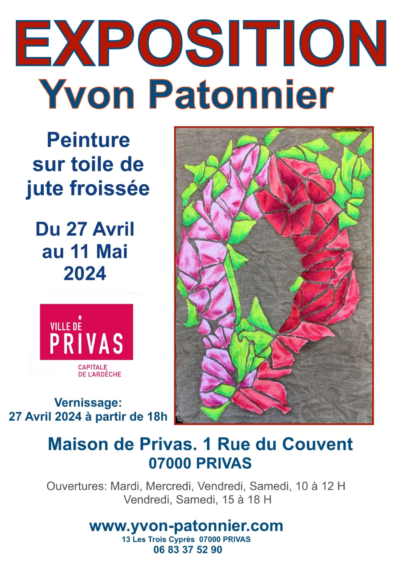 Exposition de Yvon Patonnier Du 1 avr au 11 mai 2024