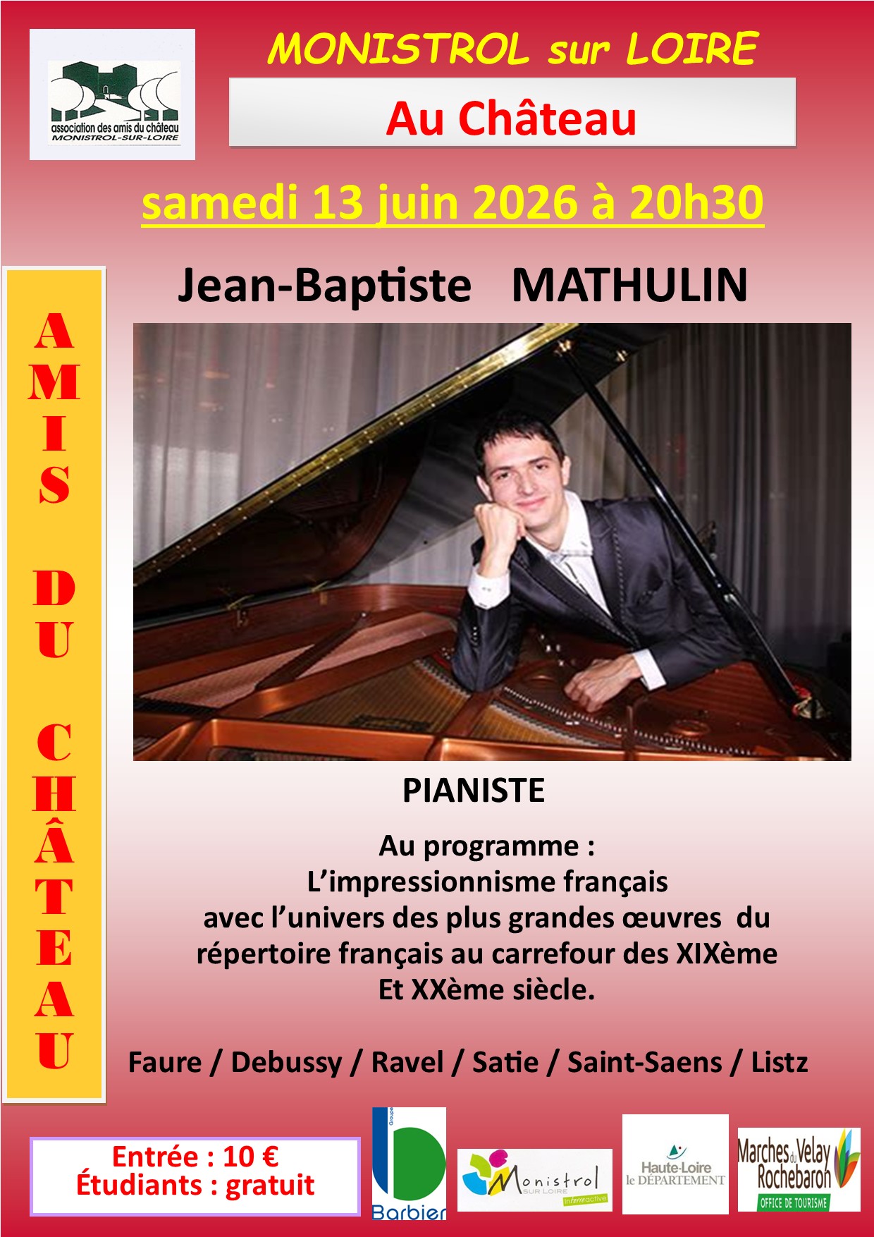 Concert dans le cadre de "musique au château" :  Jean Baptiste MATHULIN, pianiste