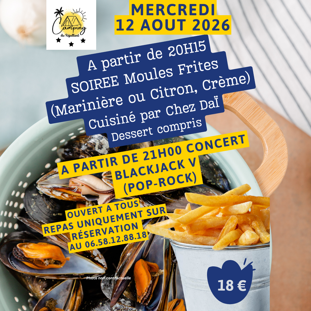 Soirée moules/frites marinières ou crème, citron