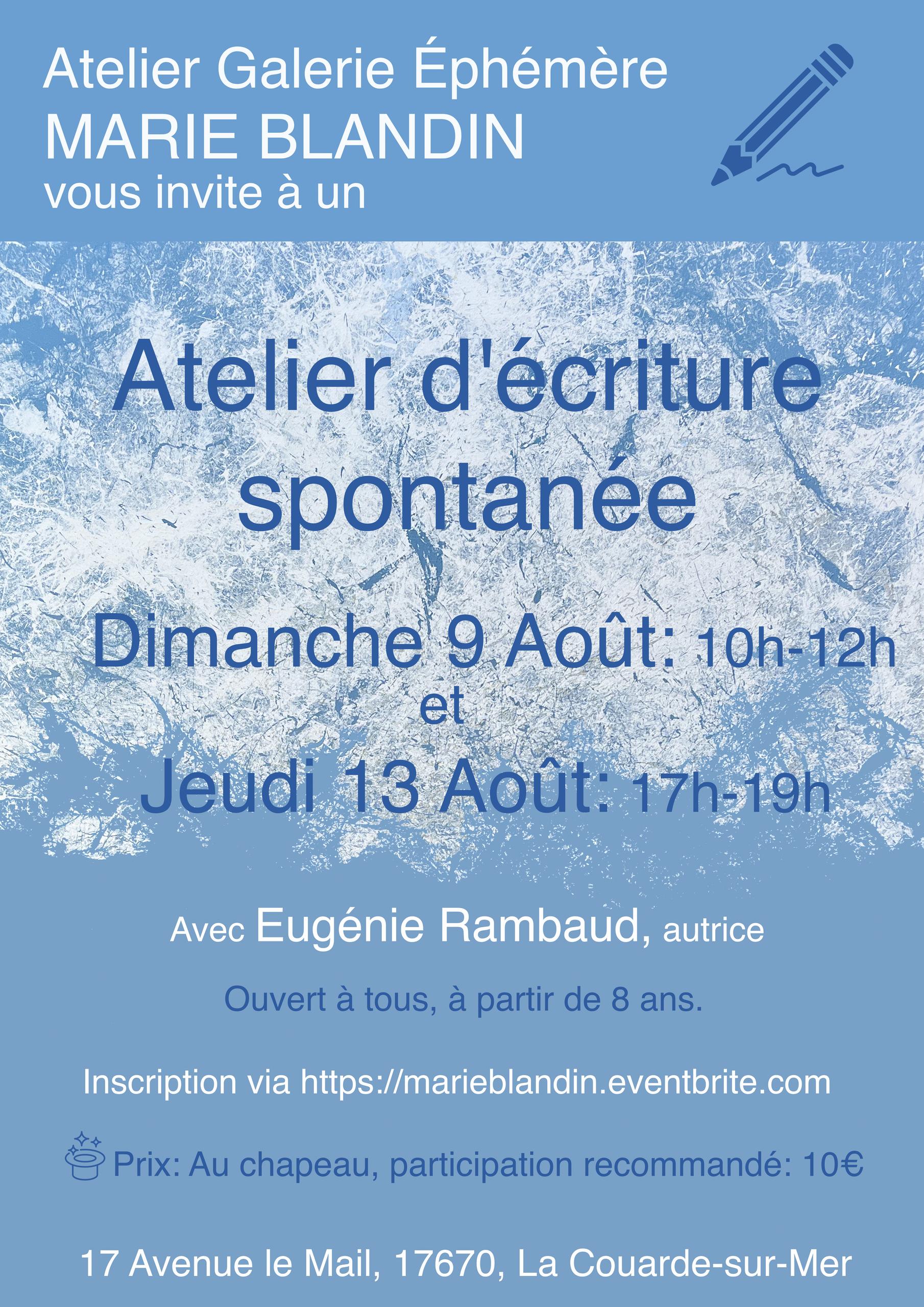Atelier d'écriture spontanée à l'atelier galerie de Marie Blandin
