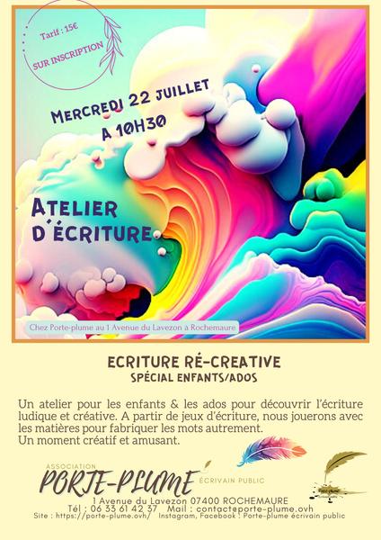 Atelier décriture enfants juillet