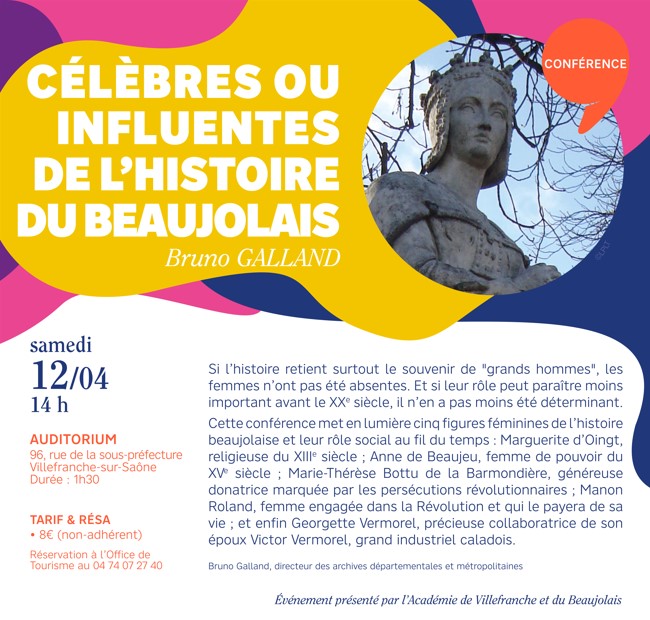 Conférence : Célèbres ou influentes de l'histoire du Beaujolais_Villefranche-sur-Saône