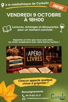 Affiche_Apéro livres à la médiathèque de Corbelin_Corbelin