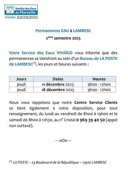Permanence Service des Eaux Vivaïgo