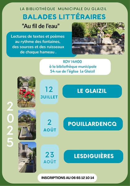 BALADES LITTÉRAIRES 'AU FIL DE L'EAU' - © bibliothèque municipale du Glaizil BALADES LITTÉRAIRES 'AU FIL DE L'EAU' - © bibliothèque municipale du Glaizil