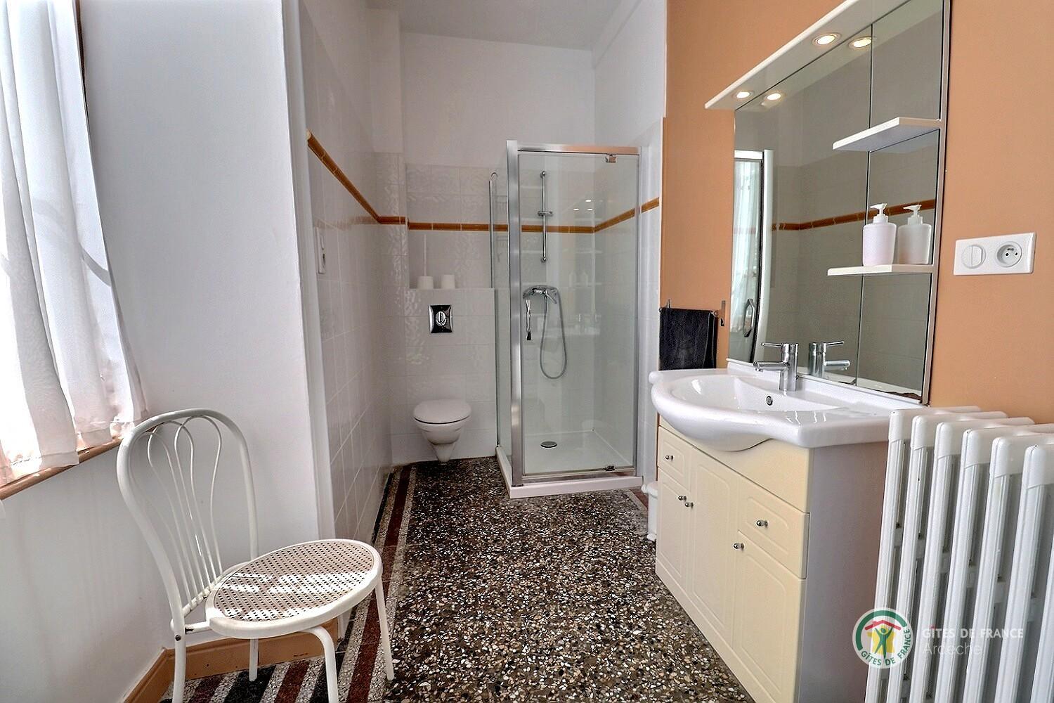 Salle d'eau du rdc avec une douche, vasque et toilette