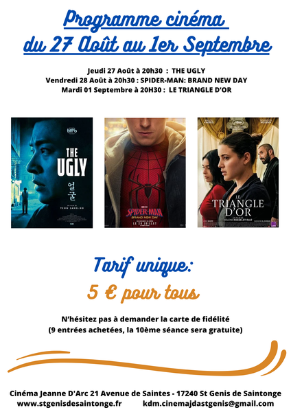 Programme Cinéma Saint Genis de Saintonge du 27 Août au 01 Septembre