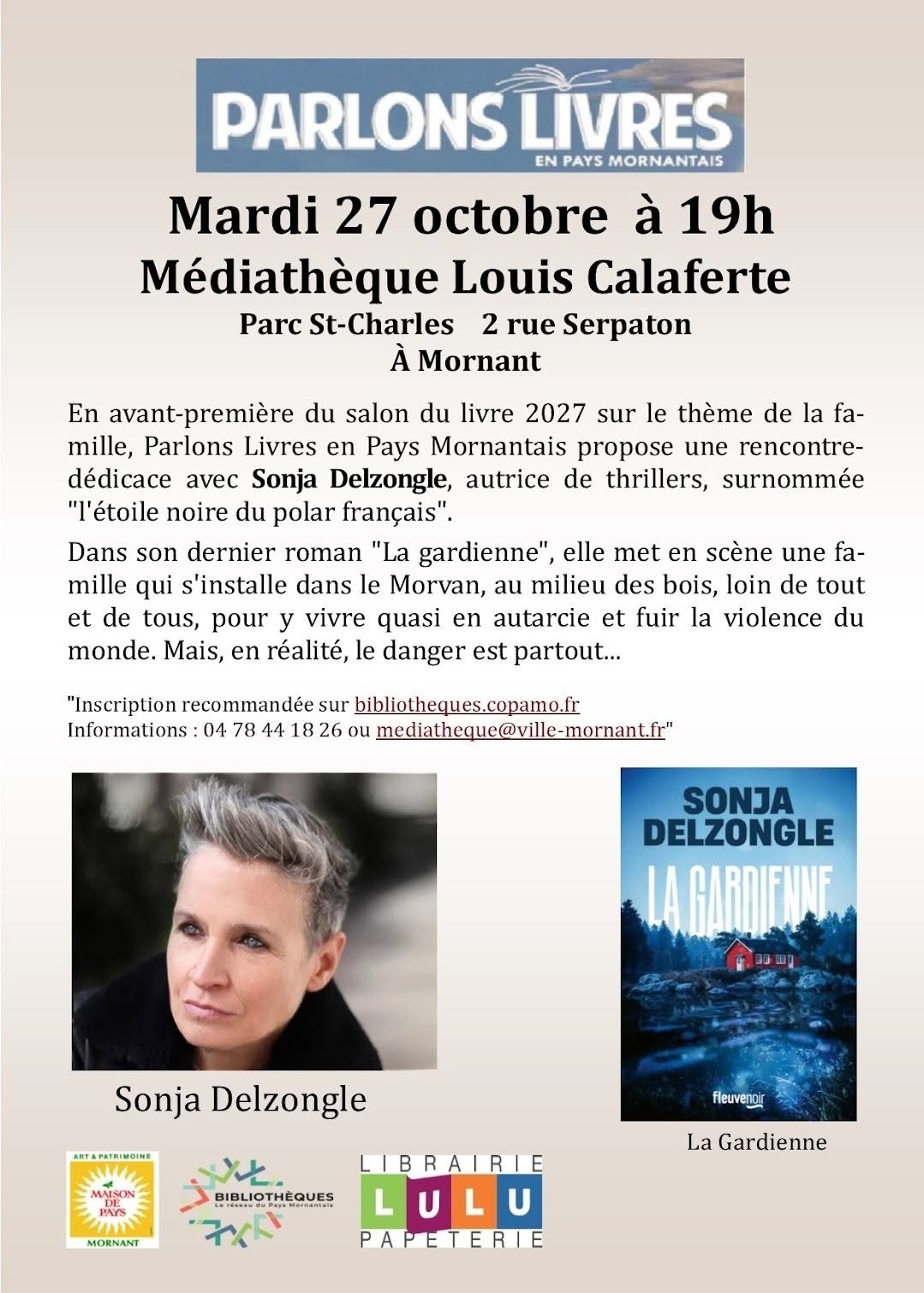 Rencontre d'auteure : Sonja Delzongle_Médiathèque Louis Calaferte_Mornant