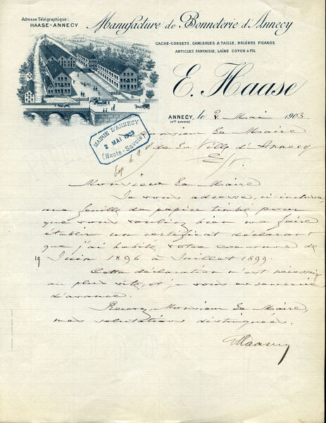 Lettre de 1903 avec vue Bonneterie Haase