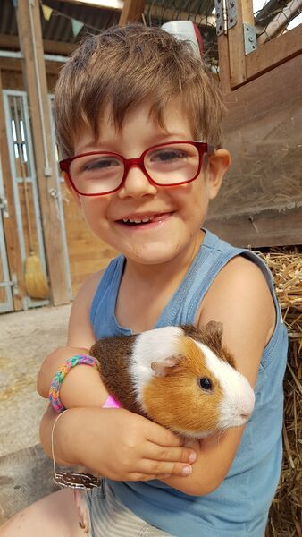 un enfant avec un cochon d'inde