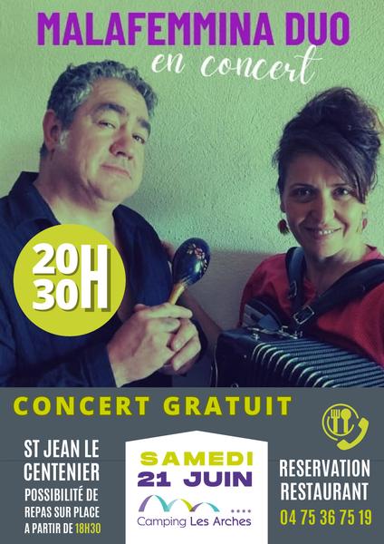 Concert: Malafemmina Duo au Camping Les Arches