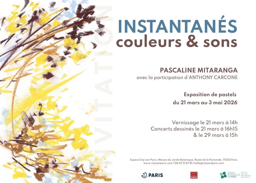 Affiche Exposition « Instantanés, couleurs et sons  » de Pascaline Mitaranga, au Parc Floral 