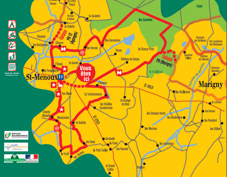 Carte Randonnée des Bredins St Menoux avec liaisons