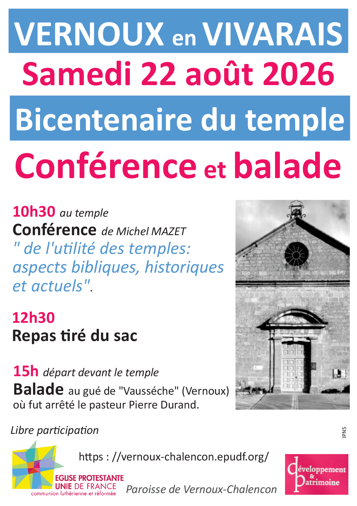 Balade historique "À la découverte de l'histoire du protestantisme dans le secteur de Vernoux-en-Vivarais"