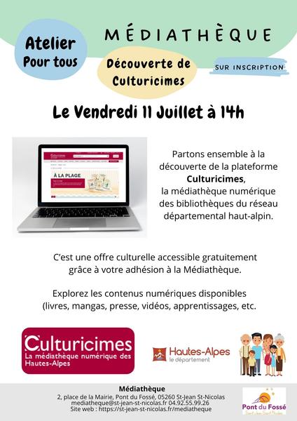 Atelier numérique : découverte de Culturicimes_Saint-Jean-Saint-Nicolas - © Médiathèque Pont du Fossé Atelier numérique : découverte de Culturicimes_Saint-Jean-Saint-Nicolas - © Médiathèque Pont du Fossé