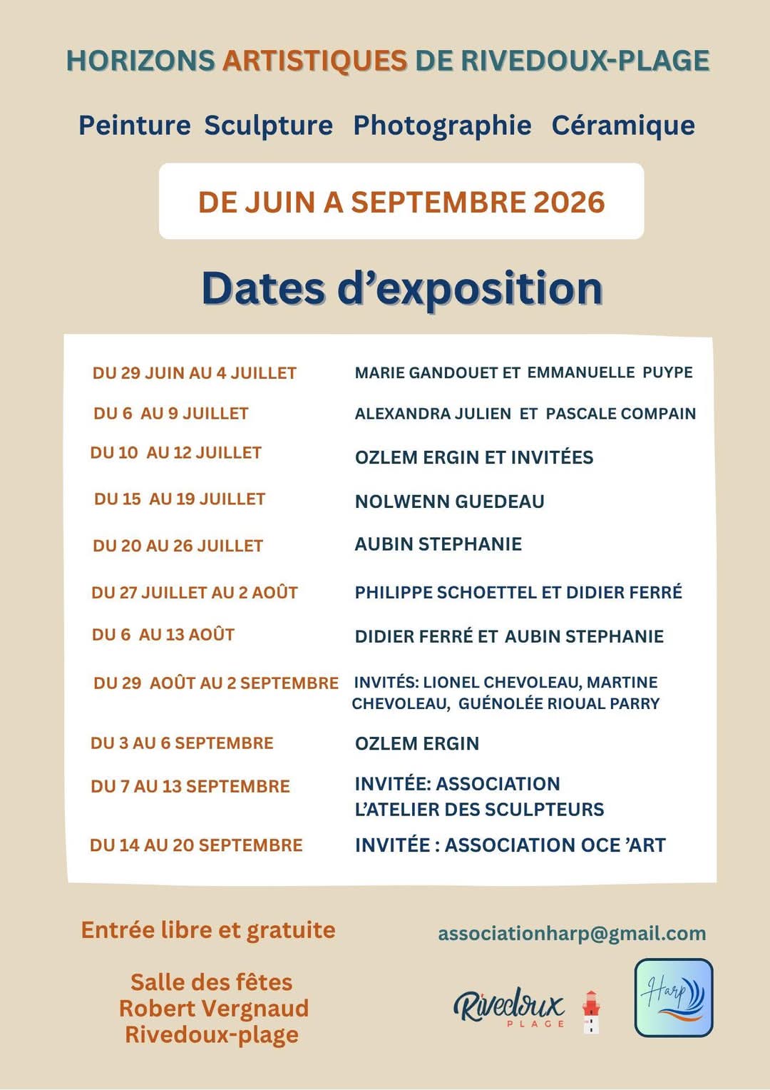 Expositions 2026 Horizons Artistiques de Rivedoux-Plage
