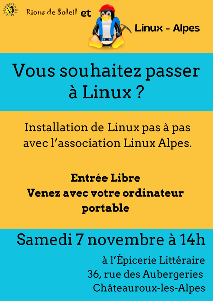Installation du système d’exploitation Linux pas à pas avec l’association Linux Alpes.
