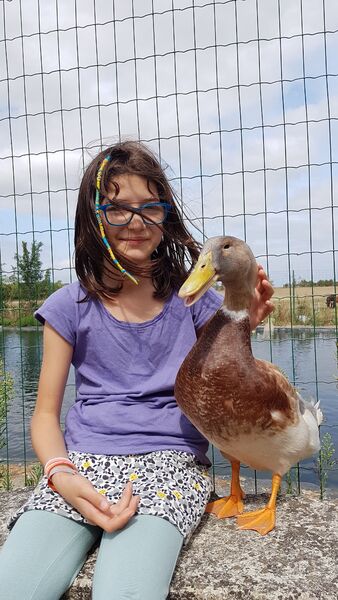 une jeune fille avec un canard