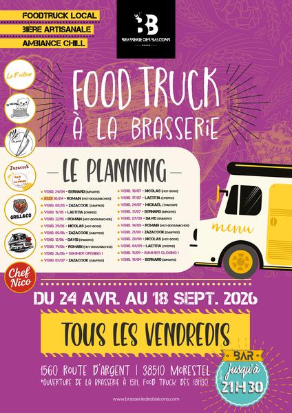 Affiche dates des soirées Food truck à la Brasserie des Balcons_Morestel