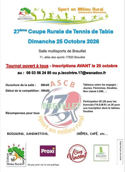 27ème Coupe Rurale Interrégionale de tennis de table