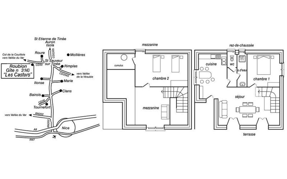 Gîte Les Castors-Plan du gîte-Roubion-Gîtes de France des Alpes-Maritimes