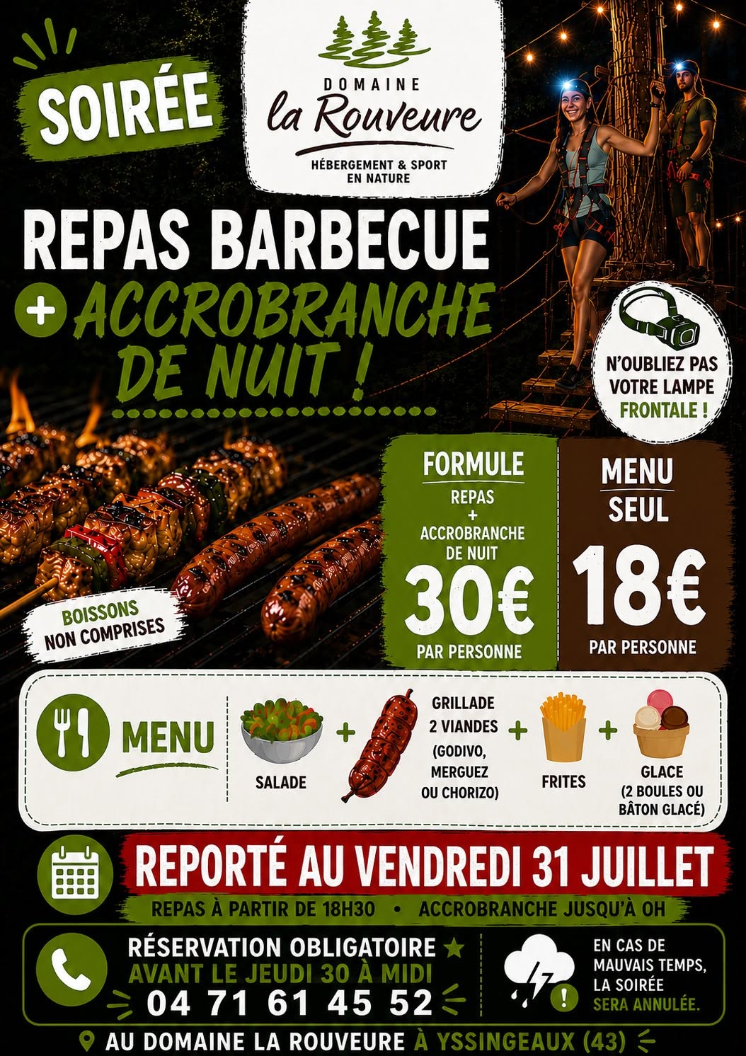 Soirée Barbecue et Accrobranche de Nuit