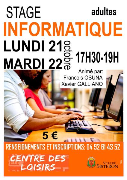 Atelier informatique adultes Du 21 au 22 oct 2024