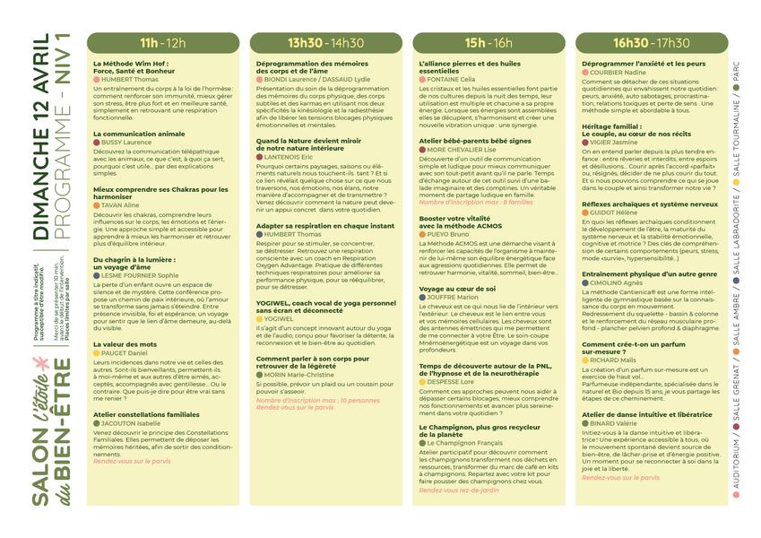Programme 12 avril conférences et ateliers Salon l'Etoile du Bien Être