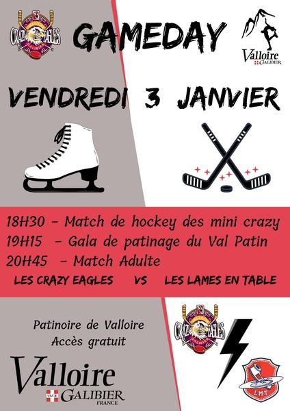 Soirée Gameday à la patinoire : Match et Gala Le 3 janv 2025